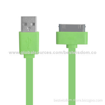 1m Colorful USB Flat Cables for iPhone 4/4S/iPad/iPod, Injection Molded Plug, MFI